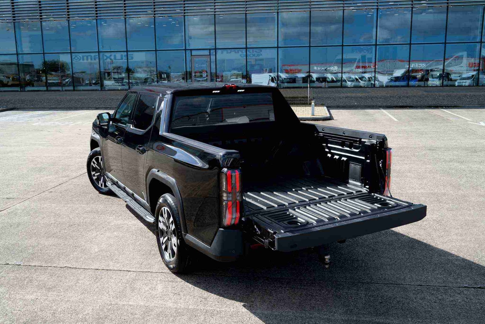eTerron 9 truck rear view with open tailgate