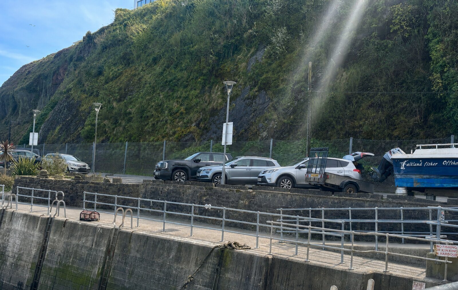 The Maxus eTERRON 9 parked at Saundersfoot harbour during a family Easter road trip