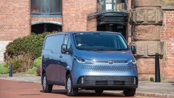 Maxus eDeliver 7 in Midnight Blue parked in a town centre — class-leading electric light commercial vehicle
